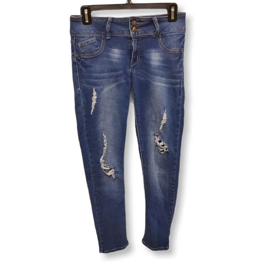 EVERMORE Ripped Skinny Fit Blue Jeans